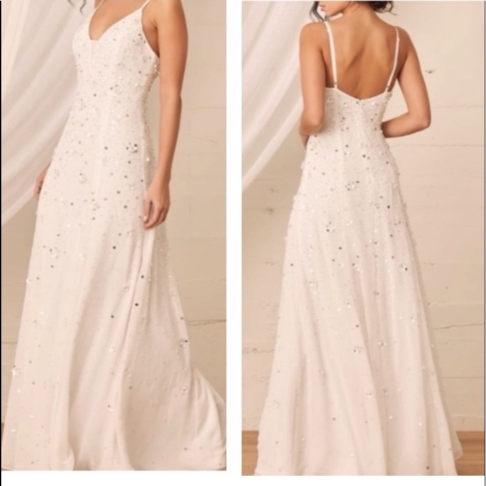 Lulus Radiant Devotion White Beaded Sleeveless Maxi Dress